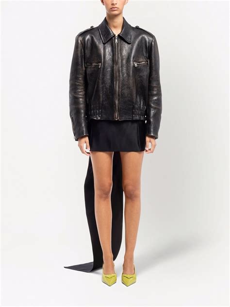 prada leather jacket 2022|Prada distressed leather jacket.